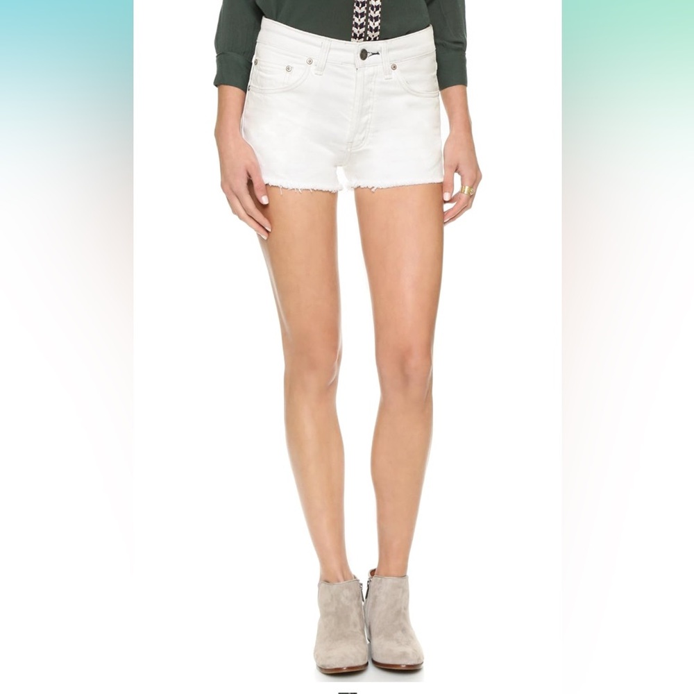 Free People Uptown Shorts
Womens 27 White Denim
Raw Fringe Hem High
Waisted